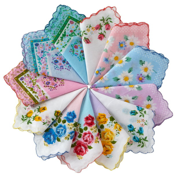 12pcs/lot Gorgeous Women's Hankies Vintage Embroidery Floral Pattern Cotton